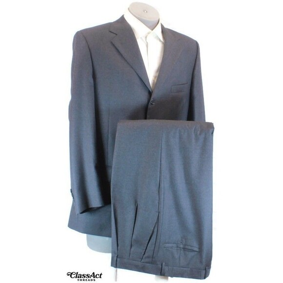 Pronto Uomo Super 100's Italy Gray 2 Piece Suit 3 Btn 42R Pleated Fronts 34" W - Picture 2 of 12